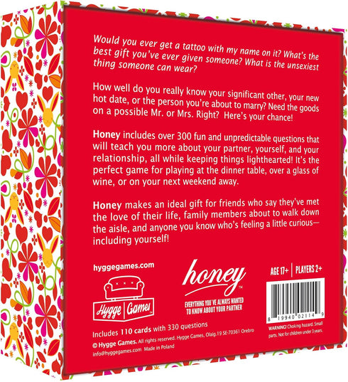 Hygge Games Honey - Everything You´ve Always Wanted to Know About Your Partner - Fun Conversation for Couples, red