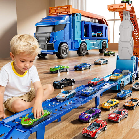 XINNOVEL Set 3 4 5 6 12 3 4 5 6 7 8 Truck Toys Car Track for Years Old Boys, Carrier Truck Transporter Car Race Track