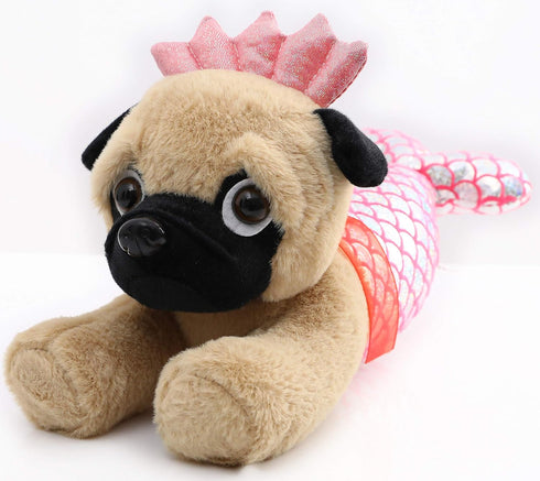 Pug-Mermaid Stuffed Animal, Pug Dog Wearing Mermaid Costume Plushies, 13 Inch Funny Gift for Kids