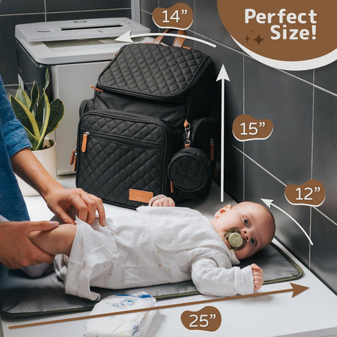 Backpack 15 Large Diaper Bag for Mom & Dad | Unisex Baby Travel Bag | Pockets | Changing Pad | Stroller Straps |