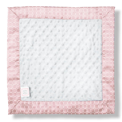 SwaddleDesigns Baby Lovie, Small Security Blanket, Plush Dots with Satin Trim, White Mini Mod Circles on Pastel Pink, 14 x 14 inches (36 x 36 cm) by SwaddleDesigns