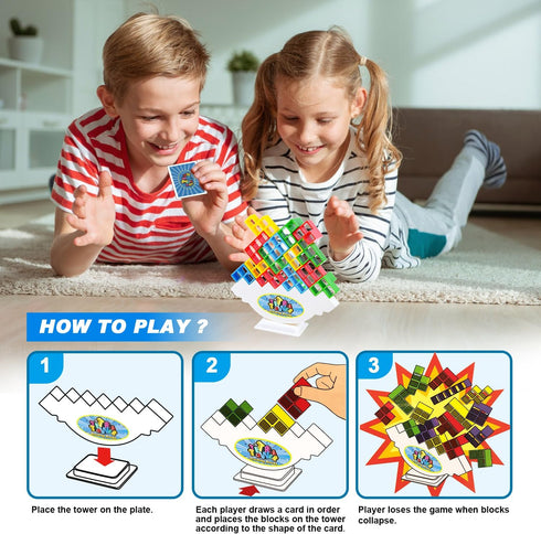 Tetra Tower Balancing Stacking Toys - 48PCS Board Games for Kids & Adults, Team Building Blocks STEM Toy