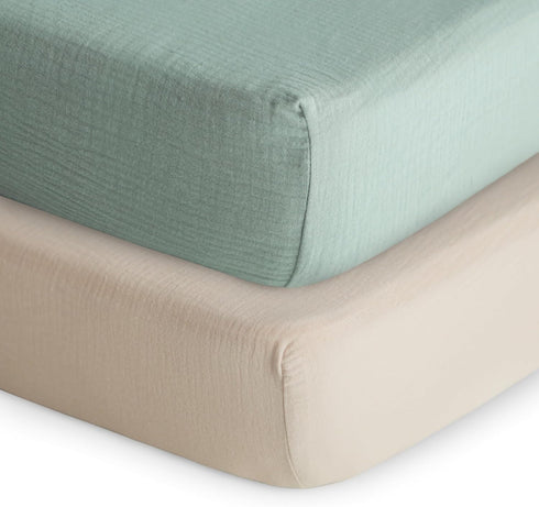 mushie Extra Soft Muslin Fitted Crib Sheet 2-Pack | 192 Thread Count