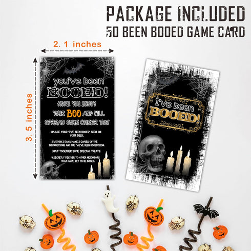 Halloween Party Game - You've Been Booed, I've Been Booed! Game Kit - Double-Sided Skull and Candles Theme, Halloween Party Decorations & Activities(Pack of 50) - A10