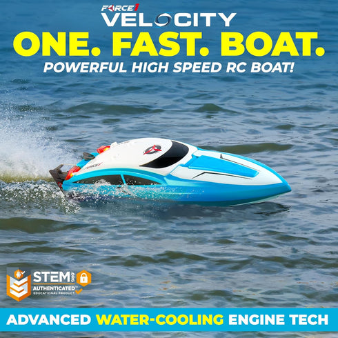 Force1 2.4GHZ 2 Velocity Blue Fast RC Boat- Remote Control Boats for Adults and Kids, Underwater Speed Racing Mini RC