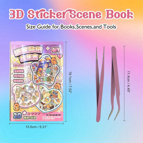 Fieoriia 3D 20 Sets Sticker Book Scene, DIY Miniature World Craft Kit, Art Therapy Activity for Adults, Kids, Family