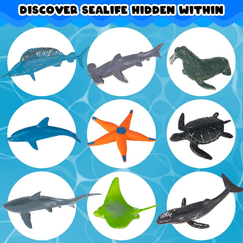 ArtCreativity Ocean Animals Excavation Kit - 12 Seashells, 12 Tools, and 12 Different Sea Animal Toys for Themed Parties