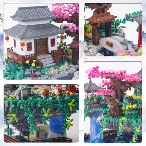 STMIGAIBLOCKS 3320PCS 14+ Peach Blossom Pond Bonsai Tree Building Block Kit,Chinese Sakura Architecture Micro Mini