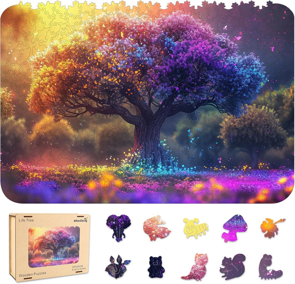 Wooden Puzzles for Adults - Tree of Life Wooden Jigsaw Puzzles 200pcs, 8.3x12in, Unique Shape Gift