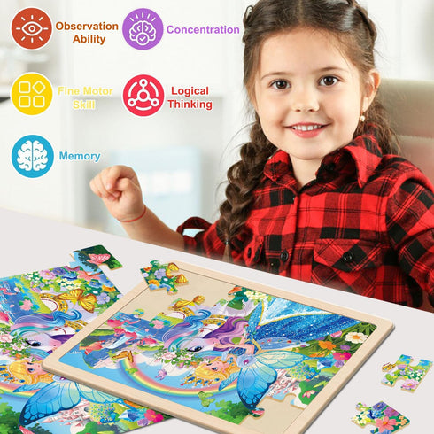 OGYZW 4-6, 4 Packs 24 3 4 5 6 Puzzles for Kids Ages Pcs Unicorn Princess Mermaid Wooden Jigsaw Puzzles, Preschool