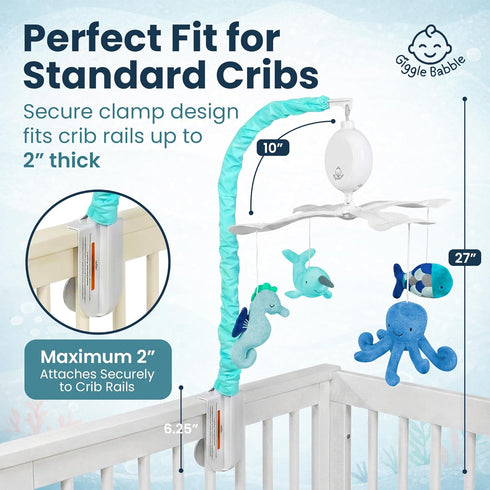 Giggle Babble Ocean Baby Mobile with Music Calming Nautical Crib Mobile with Sea Animals, Soothing Lullabies