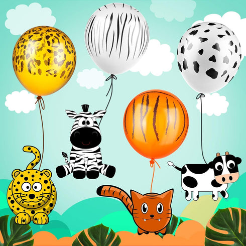 24 Pieces Jungle Animal Print Balloons for Jungle Safari Theme Party Decorations - Tiger Leopard Cow Zebra Balloons