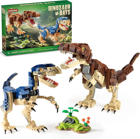 QUENTINAG Dinosaur Toy Building Sets 910PCS, Build Mighty T.rex & Velociraptor, Dinos World
