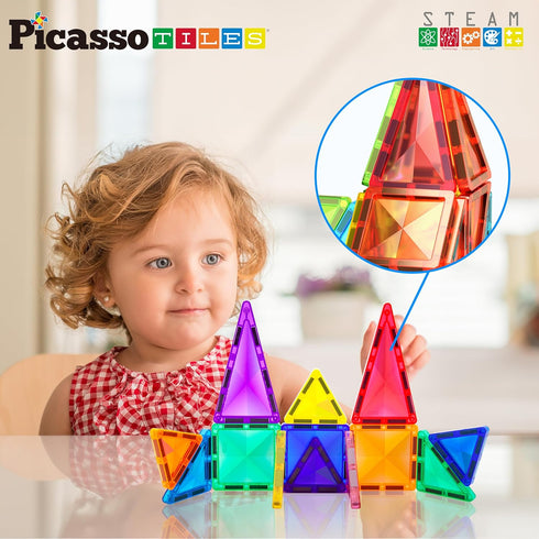 PicassoTiles Travel Size Magnet Building Blocks Toy Set - Mini Diamond Magnetic Construction Block Sensory Toys