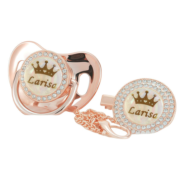 Personalized Any Name Bling Gold Silver Pacifier and Clip Set 18 Colors