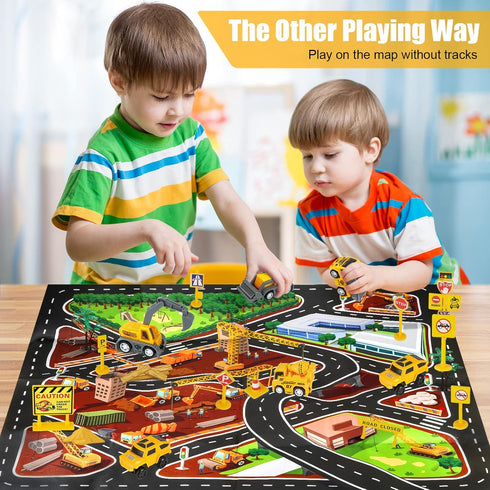 260 2 4 1 Set, 3 4 5 6 PCS Construction Race Tracks for Kids Toys, Racing Cars, Construction Cars, Map & Flexible DIY