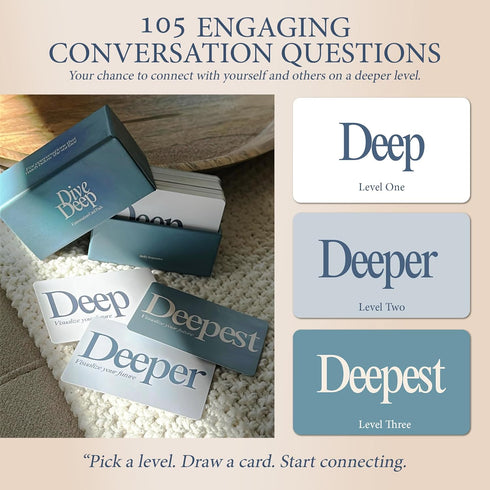 Daily Dopamine Dive Deep Conversation Cards - Get to Know Each-Other Ice-Breaker - Deep & Meaningful Conversations