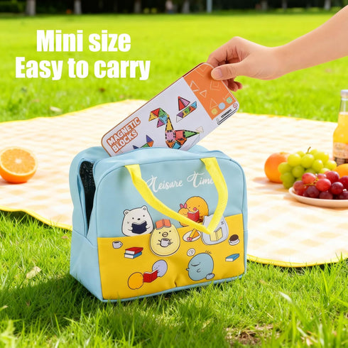 FEWOVUZ 26PCS Set 3+, Mini Magnetic Tiles Building Blocks with Portable Iron Case, STEM Travel Toys for Kids Ages