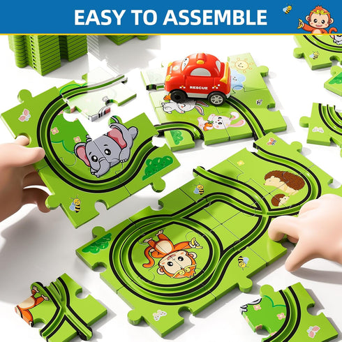 Bennol Toddler Toys for 3-5 Year Old Boys - 39 Jigsaw Puzzle Race Track Car Set for Kids