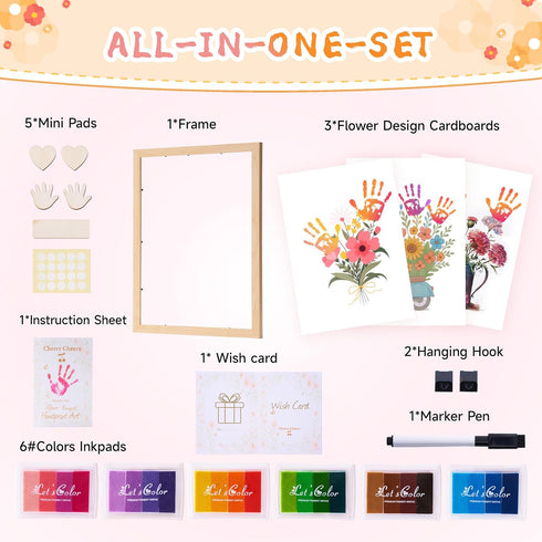 CHERRY CHEERS 3 6 Flower Bouquet Handprint Art Kit, Special Unique Sheets with Floral Design, DIY Keepsake Craft Gift