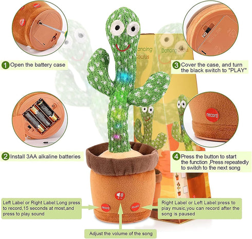 Emoin Dancing Cactus Baby Toys, Talking Cactus Toy with LED, 15 Second Voice Recorder, Mimicking Toy for Baby Boys