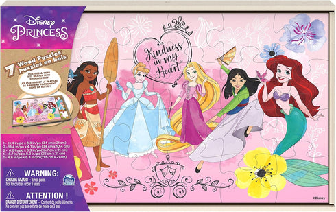 Disney Princess 7 Wood Puzzles Jigsaw Bundle: 12-Piece, 16-Piece, 24-Piece for Kids Ages 4 and Up
