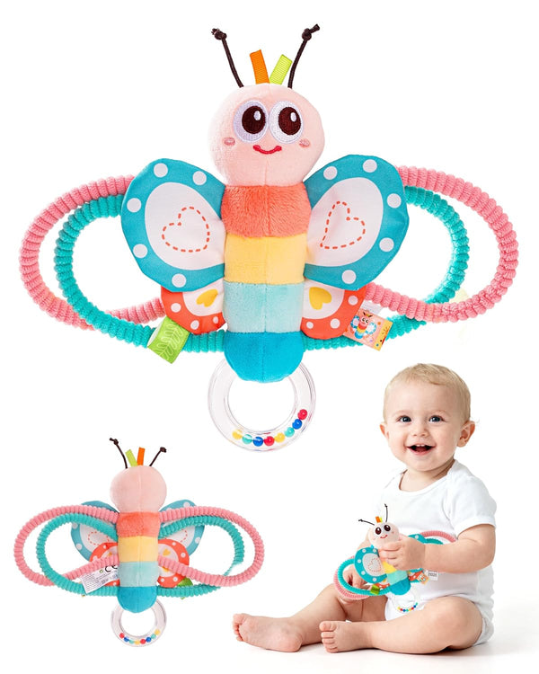 Jollybaby Soft Baby Rattles & Plush Rings Toy for Newborn 0-3-6-12 Months,