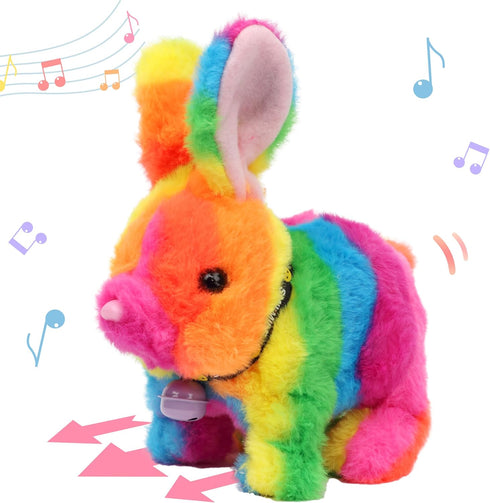 Hopearl Hopping Rabbit with Bell Interactive Electronic Pet Plush Bunny Toy with Sounds and Movements, Animated Walking