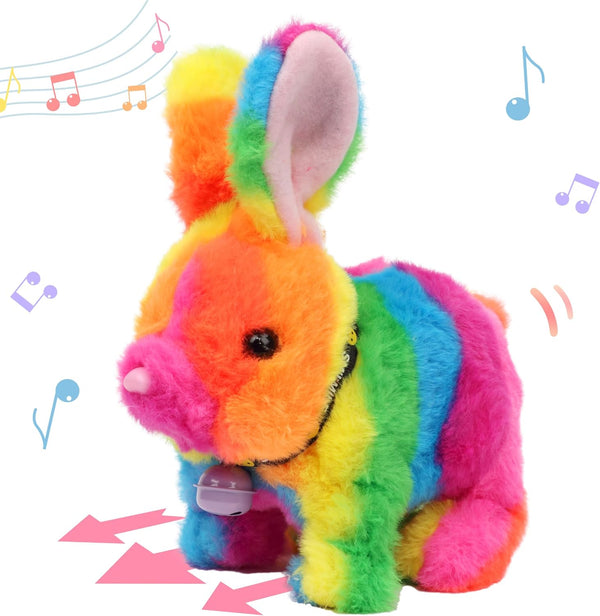 Hopearl Hopping Rabbit with Bell Interactive Electronic Pet Plush Bunny Toy with Sounds and Movements, Animated Walking