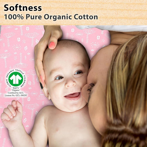 Bassinet Sheets Girl - 3-Pack Soft Fitted Organic Cotton Bassinet Sheets, Fits 32x16x4 Inch Mattresses