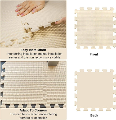 16 32 11.8 11.8 Inch Puzzle Play Mat Tiles with Border Pieces, Interlocking Stitching Mat with Border for Living Room