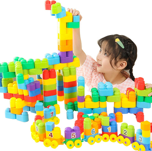 RAINBOW TOYFROG Building Blocks for Toddlers, 74 PCS Educational Development STEM Toys with Alphabet & Number Stickers,