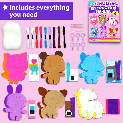 7 8 9 10 11 12 6 KRAFUN Unicorn Sewing Keyring Kit for Kids Age Learn Art & Craft, Includes Stuffed Animal Bear, Dog