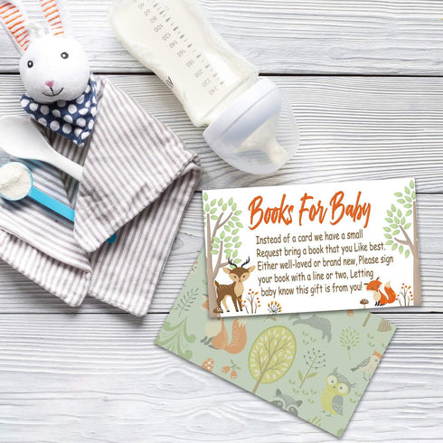 Woodland Creature Books for Baby Shower Request Cards (50 Pack) - Baby Shower Invitation Inserts
