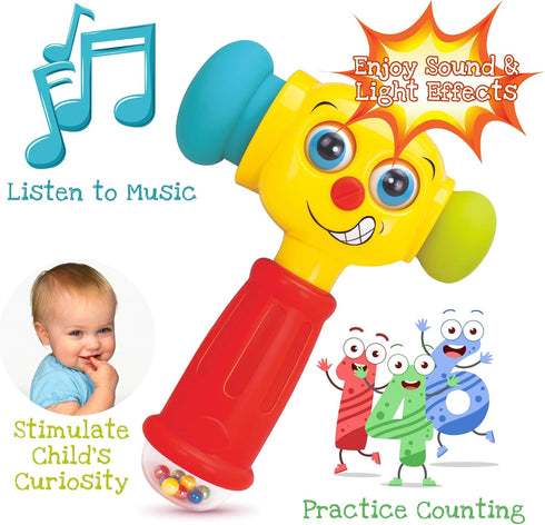 Toy Hammer with Lights, Learning Mode, Music Mode, Plays 6 Kids' Songs, Counts 1-10 for Ages 12 Months+