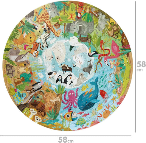 Animals Around The World Round Jigsaw Puzzle, 150 Pieces for Children Ages 5-8, 100% Recycled Card