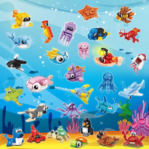 TWERF 30 Packs 895 6-8-12 Ocean Party Favors for Kids PCS Mini Marine Animals Building Blocks for Goodie Bag Stuffers