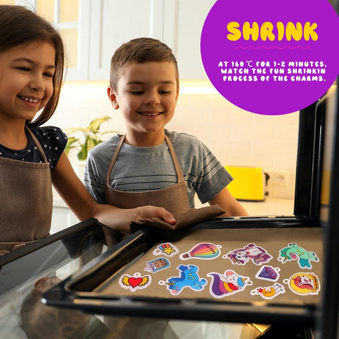 Yrinfay 89PC 46 12 DIY Unicorn Shrinking Plastic Art Kit - Pre-Cut Shapes, Markers & Accessories - Make Charms