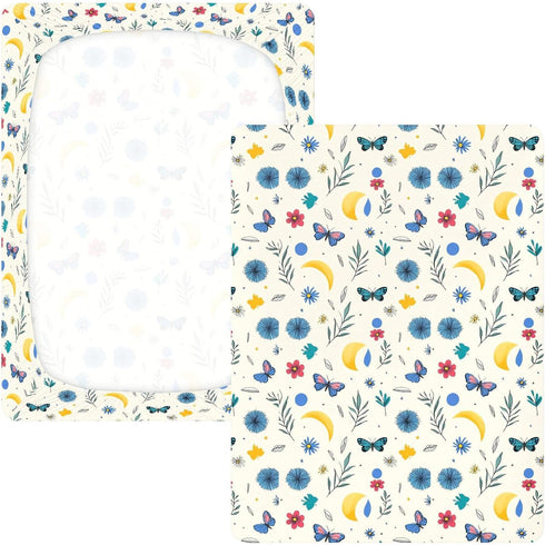 miaozhen 1 Pack 52x28 Cotton Baby Crib Sheets Soft Comfy Safaris Butterflies Cute Cartoon Crib Mattress Sheet