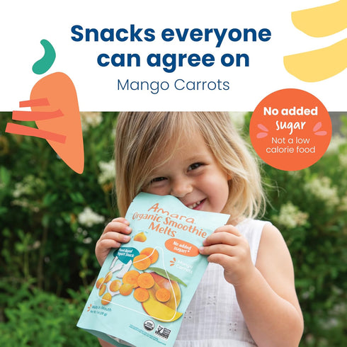 6 Amara Smoothie Melts - Mango Carrot - Baby Snacks Made With Fruits and Vegetables - Healthy Toddler Snacks For Your