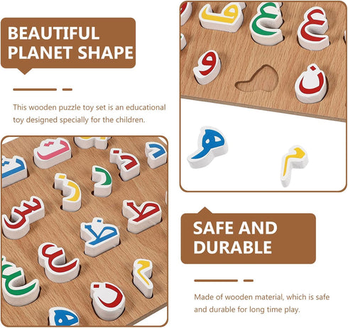 1 Set Wooden Arabic Alphabet Puzzle, Children's Montessori Educational Hand Grip Puzzle Game for Kids