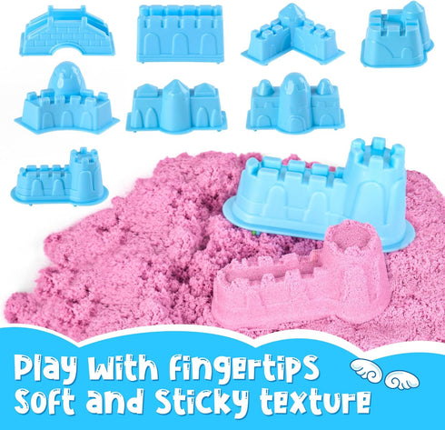 Busaurus 5.5 Lbs Set 5 8 Magic Sand for Kids Bulk Magic Moving Sand Play with Colors & Castle Molds Non-Toxic