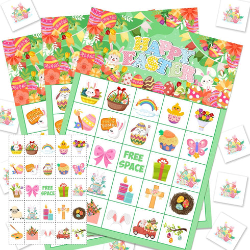 JGCWorker Easter Day Bingo Game Set, Fun Party Supplies for Kids and Adults, 24 Players Colorful Spring Themed Cards