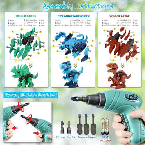 3-5, Set, 3 4 5 6 7 8 Dinosaur STEM Toys for Kids Take Apart Dinosaur Toys with Electric Drill, Educational Building