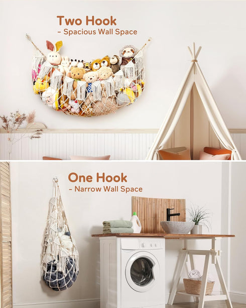 Stuffed Animal Hammock Net with Lights, Big Hanging Toy Organizer for Kids' Bedrooms