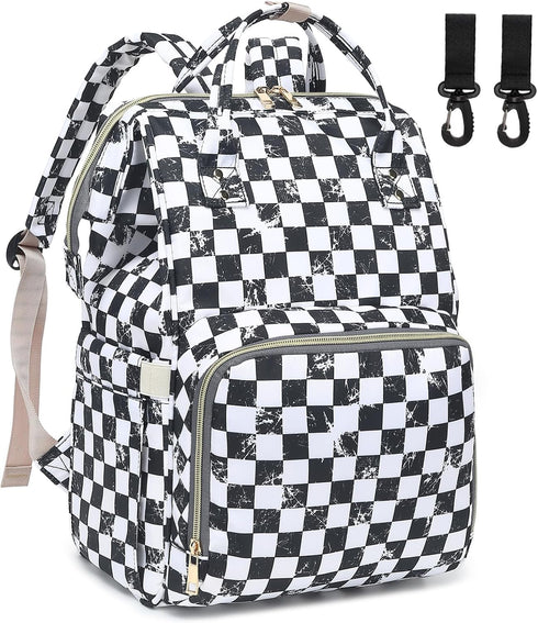 Dezcrab Marble Checkered Baby Diaper Bag Backpack for Women, Large Capacity Waterproof Maternity