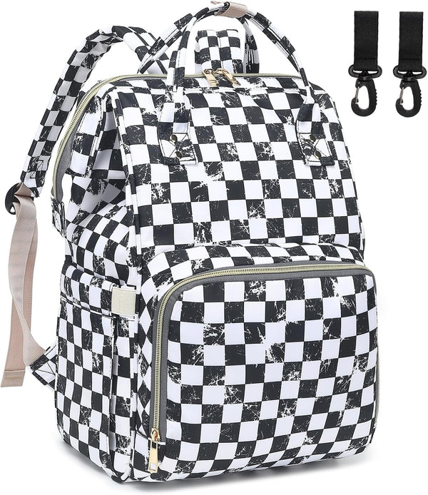 Dezcrab Marble Checkered Baby Diaper Bag Backpack for Women, Large Capacity Waterproof Maternity