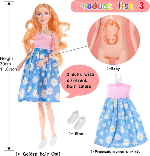 dollbie 3-Pack 11.5 inch 3 3 3 Pregnant Dolls - Fashion Dolls with Interchangeable Pregnant and Normal Bellies