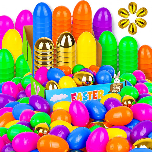 FLYSNK 500 Pack Easter Eggs Bulk Include 12 Surprise Golden Egg, 2.4 Inch