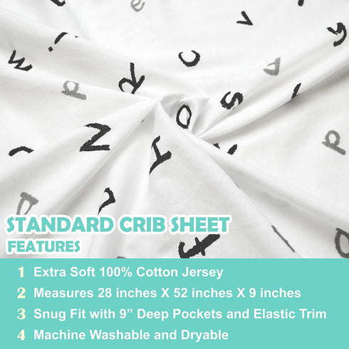 American Baby Company 100% Natural Cotton Fitted Crib Sheet 52" x 28" - Soft, Hypoallergenic, Alphabet Design